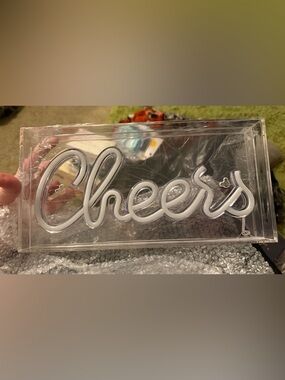 Clear Acrylic 'Cheers' Neon Sign - White Neon Script